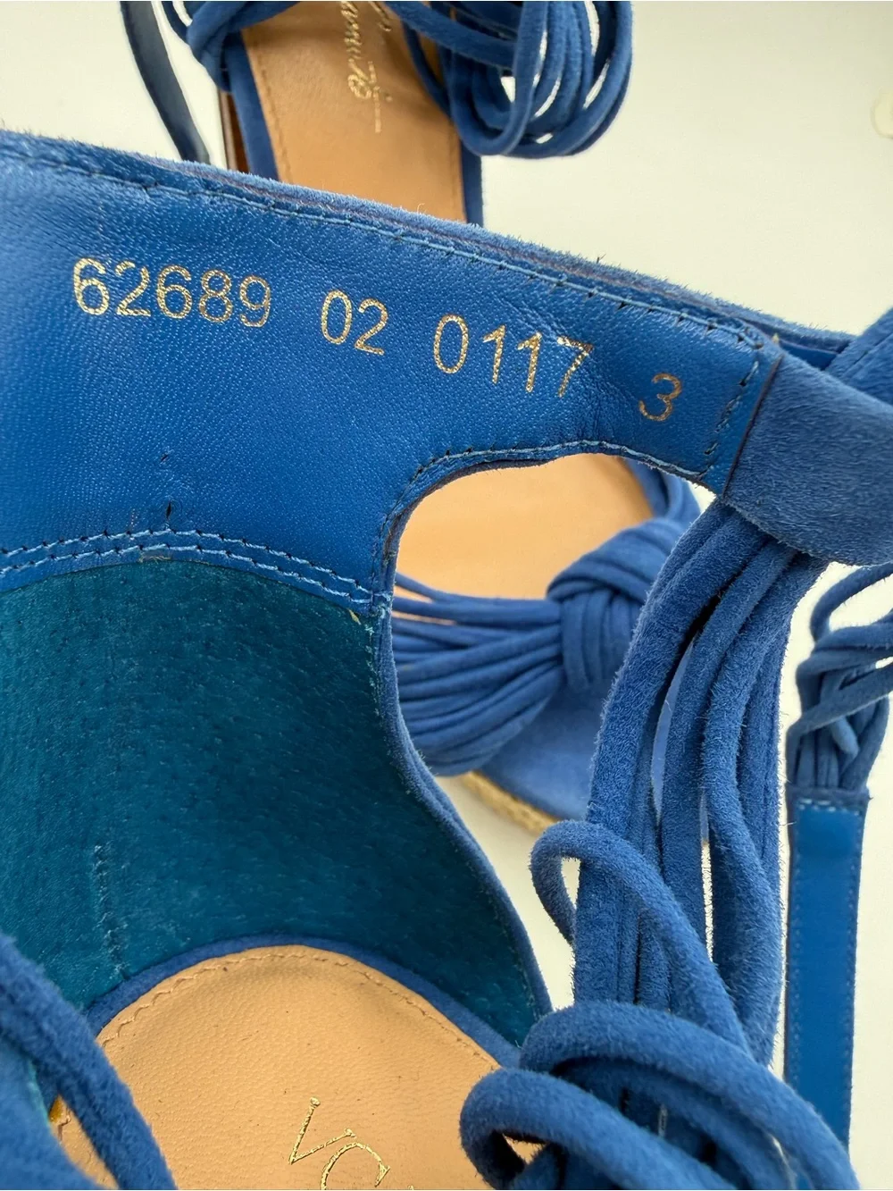 VC John Camuto Nyla Blue Suede Knotted Platform Espadrille Block Heel Sandal 7.5